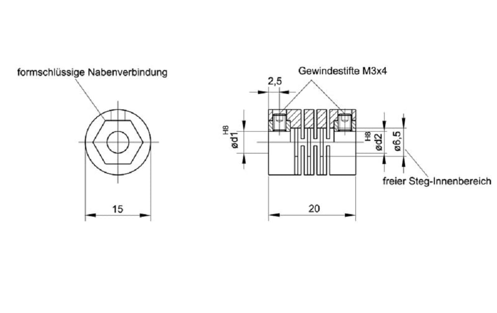 Krick Stegkupplung kpl. 3,17 auf 4mm