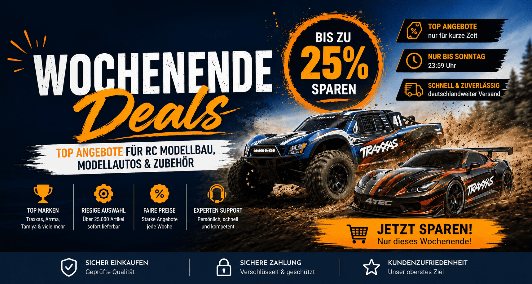 D-Edition Traxxas Wochenende Deals Banner mit Angeboten für RC Modellbau, Modellautos und Zubehör bis Sonntag