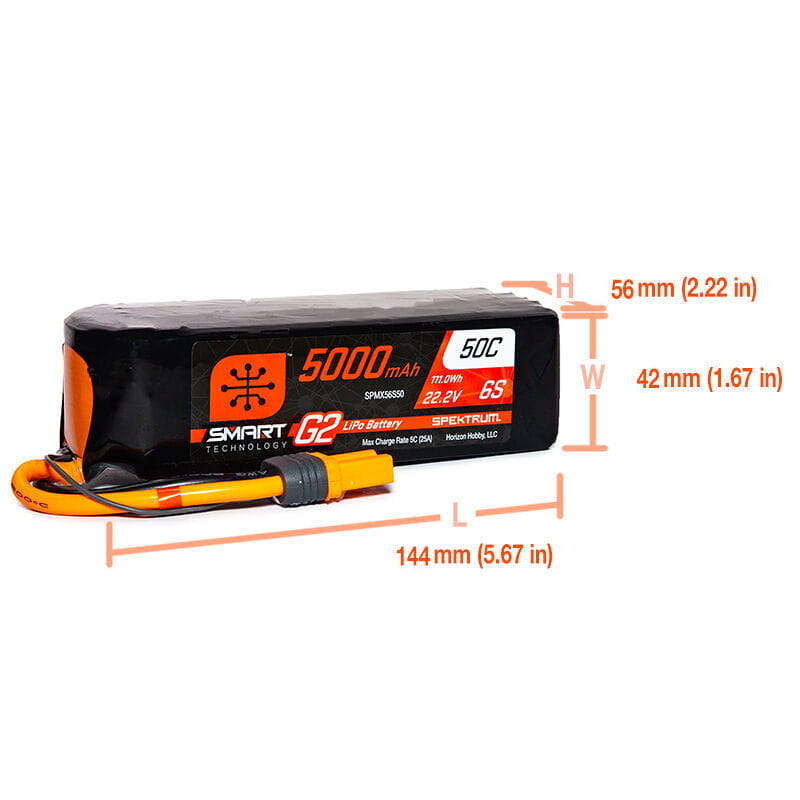 Spektrum Lipo Akku 5000mAh 6S 22,2V Smart G2 50C IC5 Spektrum Lipo Akku 5000mAh 6S 22,2V Smart G2 50C IC5