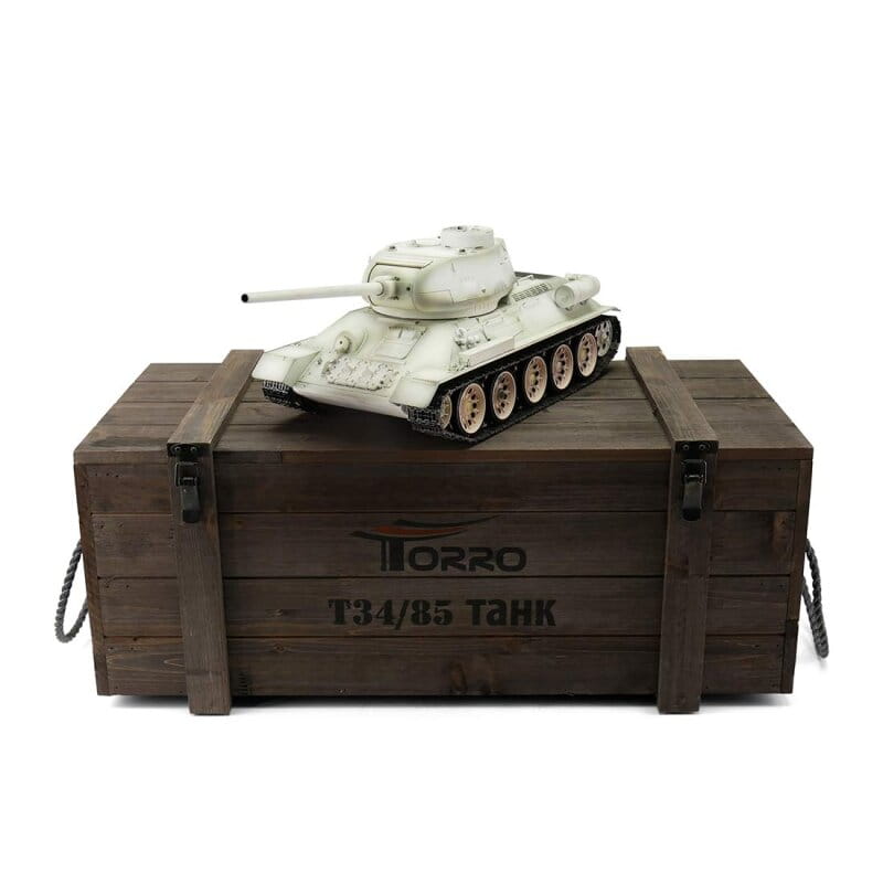 Torro T-34_85 RC Panzer 1_16 Pro BB Wintertarn Vollmetall Holzkiste