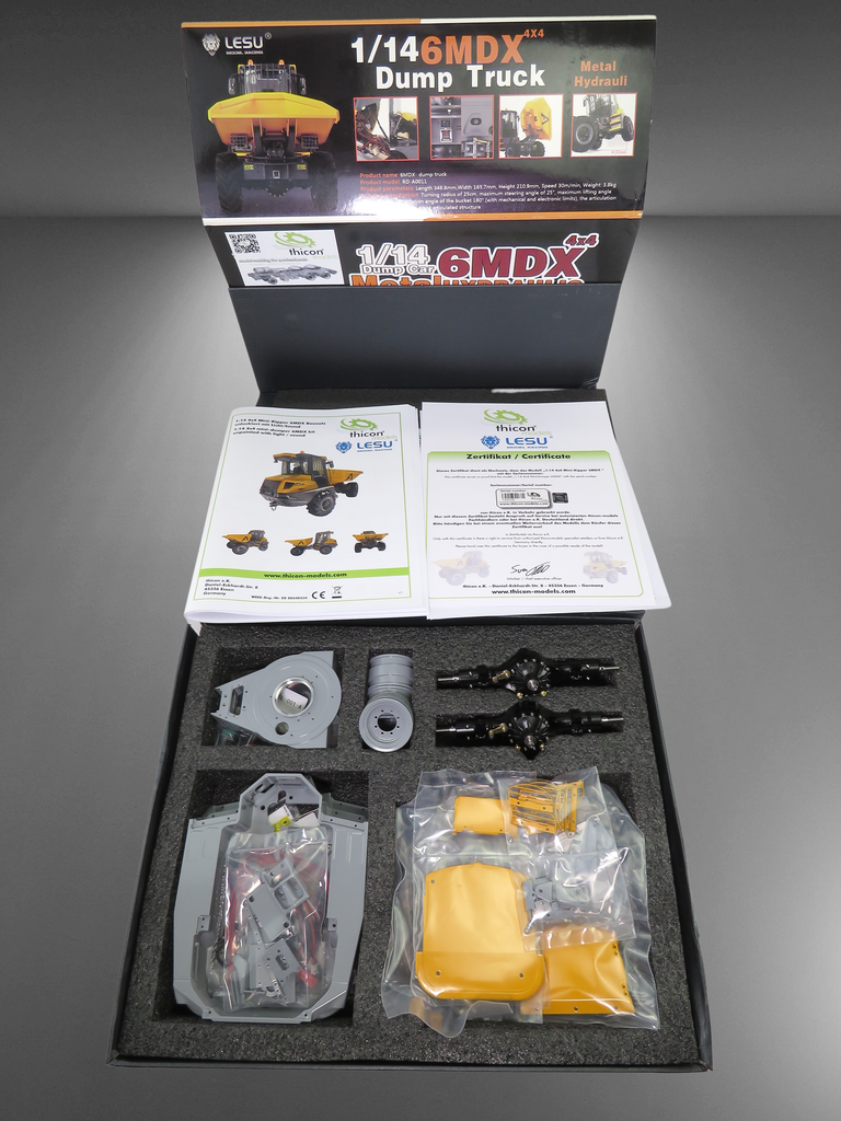 Thicon 1_14 4x4 Mini-Kipper 6MDX Bausatz grau_gelb pulverlackiert - RC-Zubehoer