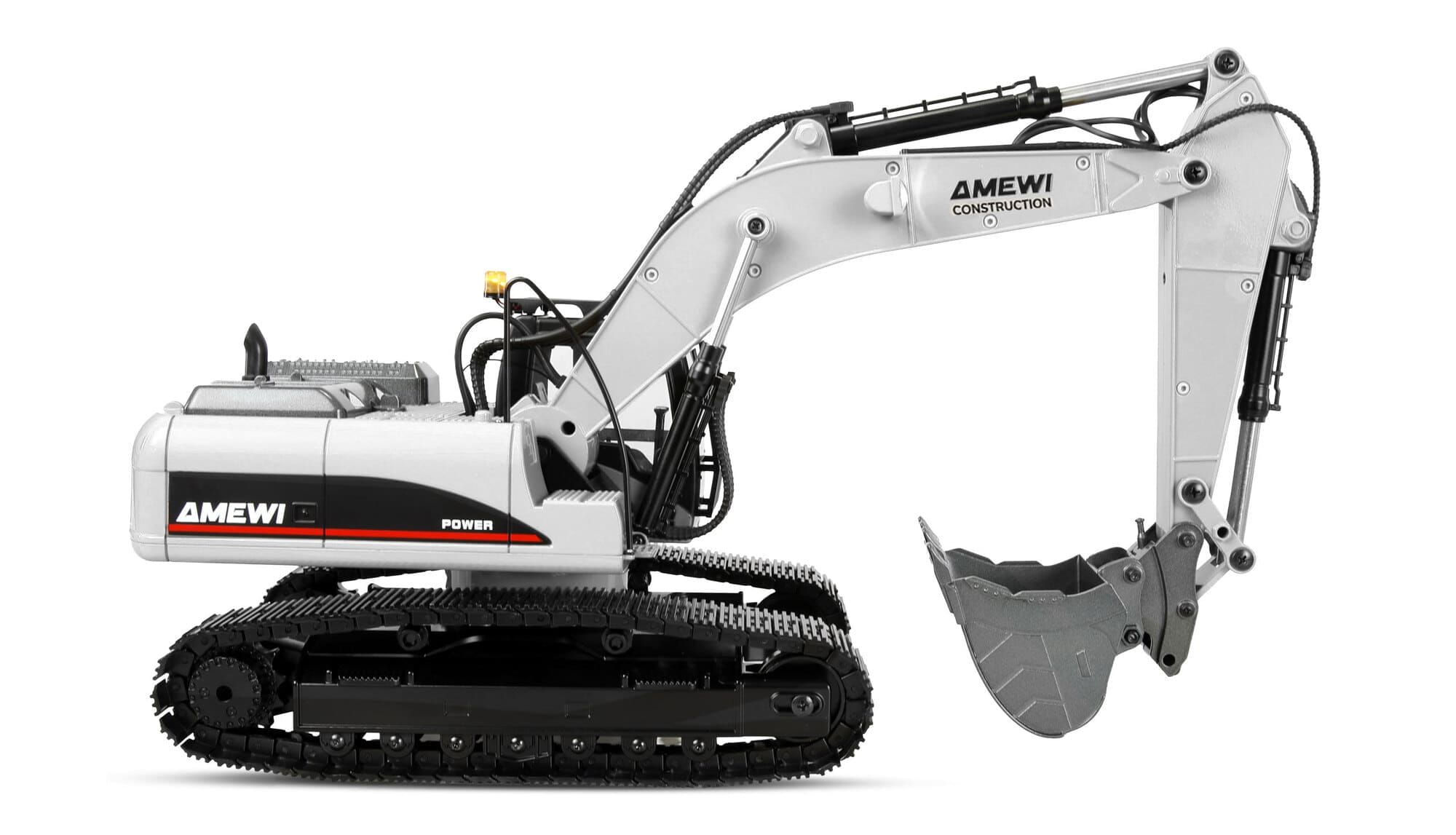 Amewi G705E Metall Bagger 1_14 RTR mit 4 Anbaugeraeten Weiss
