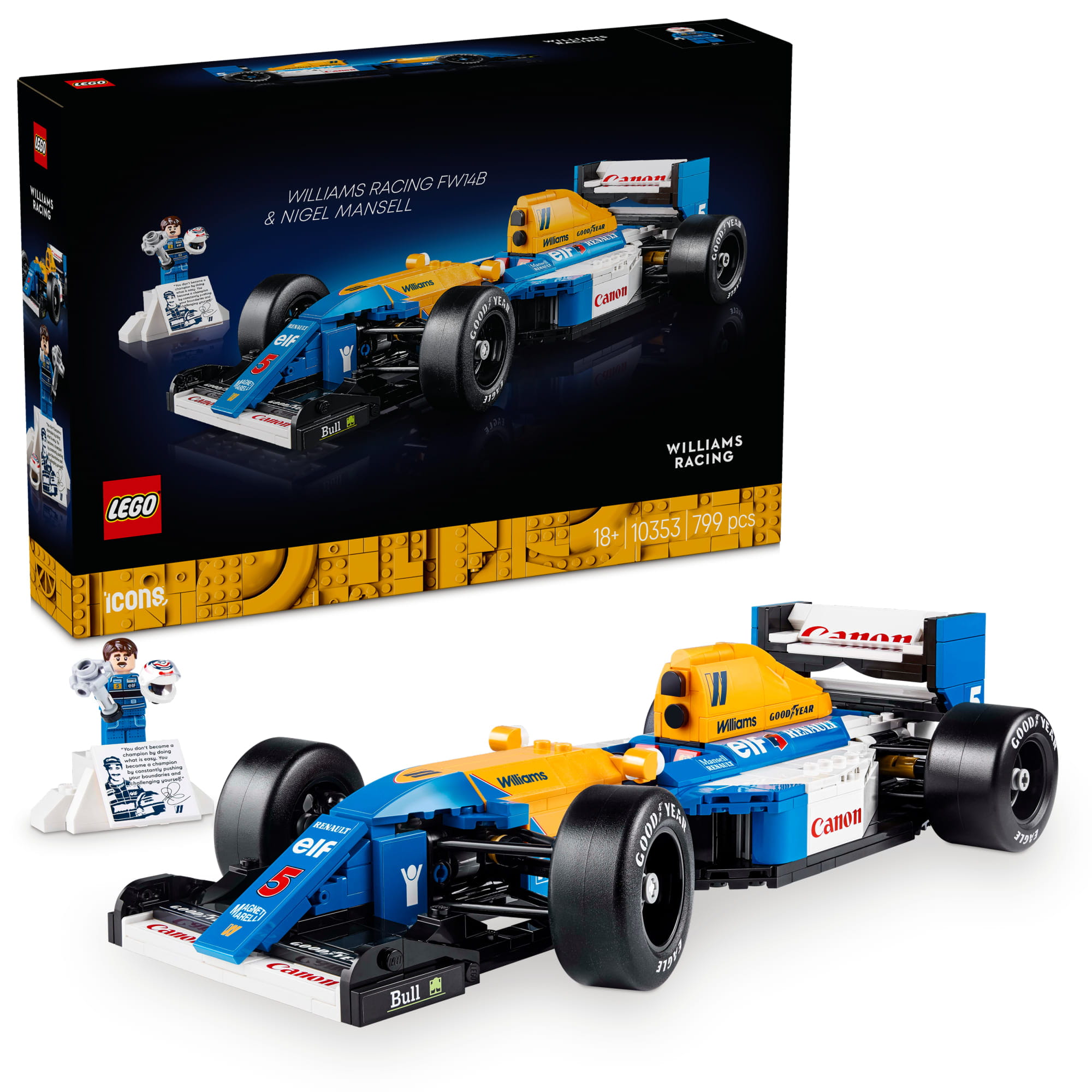 lego icons williams racing fw14b mit nigel mansell LEGO® Icons Williams Racing FW14B Modell mit Nigel Mansell - Detailansicht