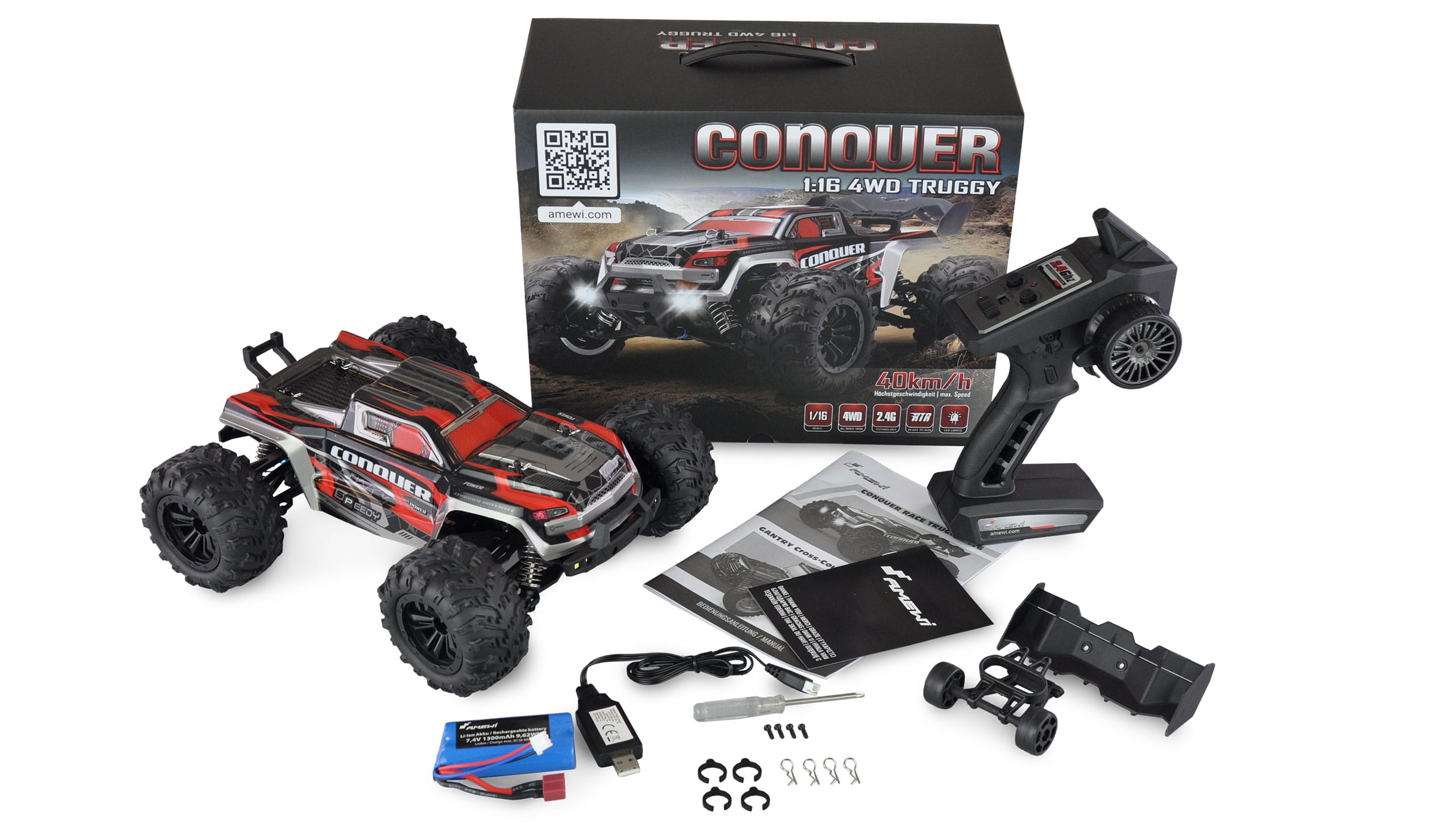 Amewi Conquer Race Truggy brushed 4WD 1:16 RTR rot