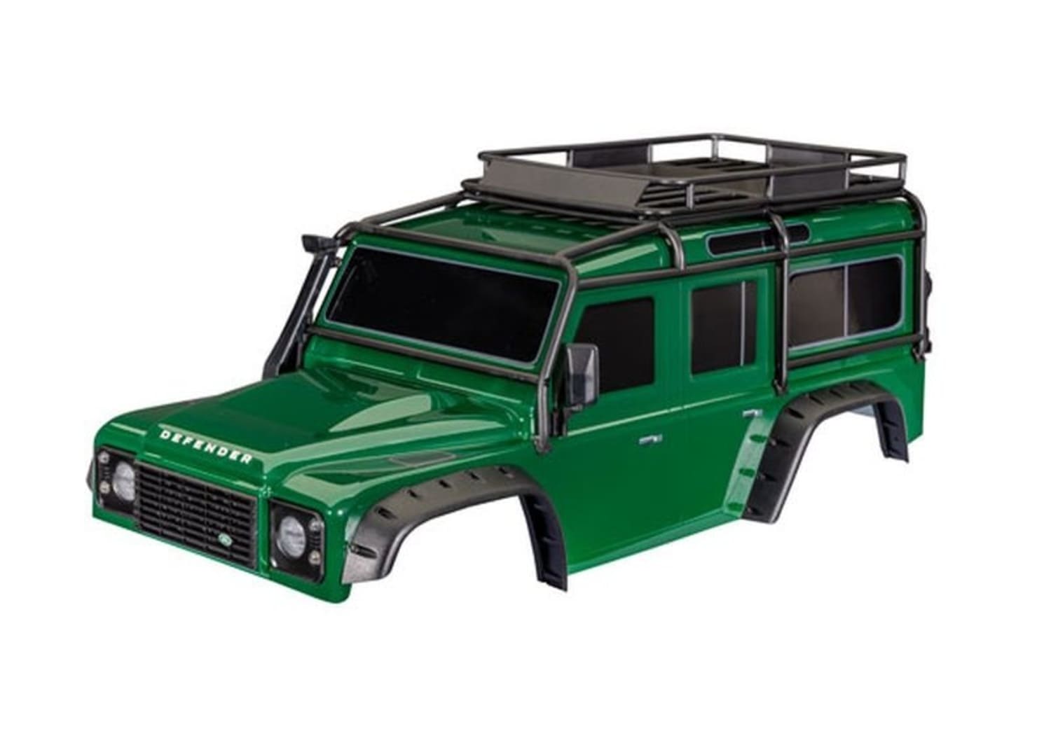 Karosserie Land Rover Defender gruen mit Anbauteilen