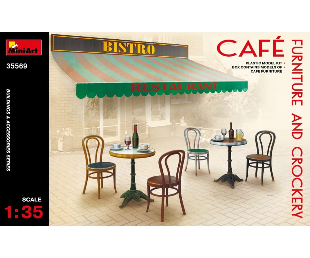 MiniArt 1:35 Cafémöbel m. Geschirr Plastik Modellbau