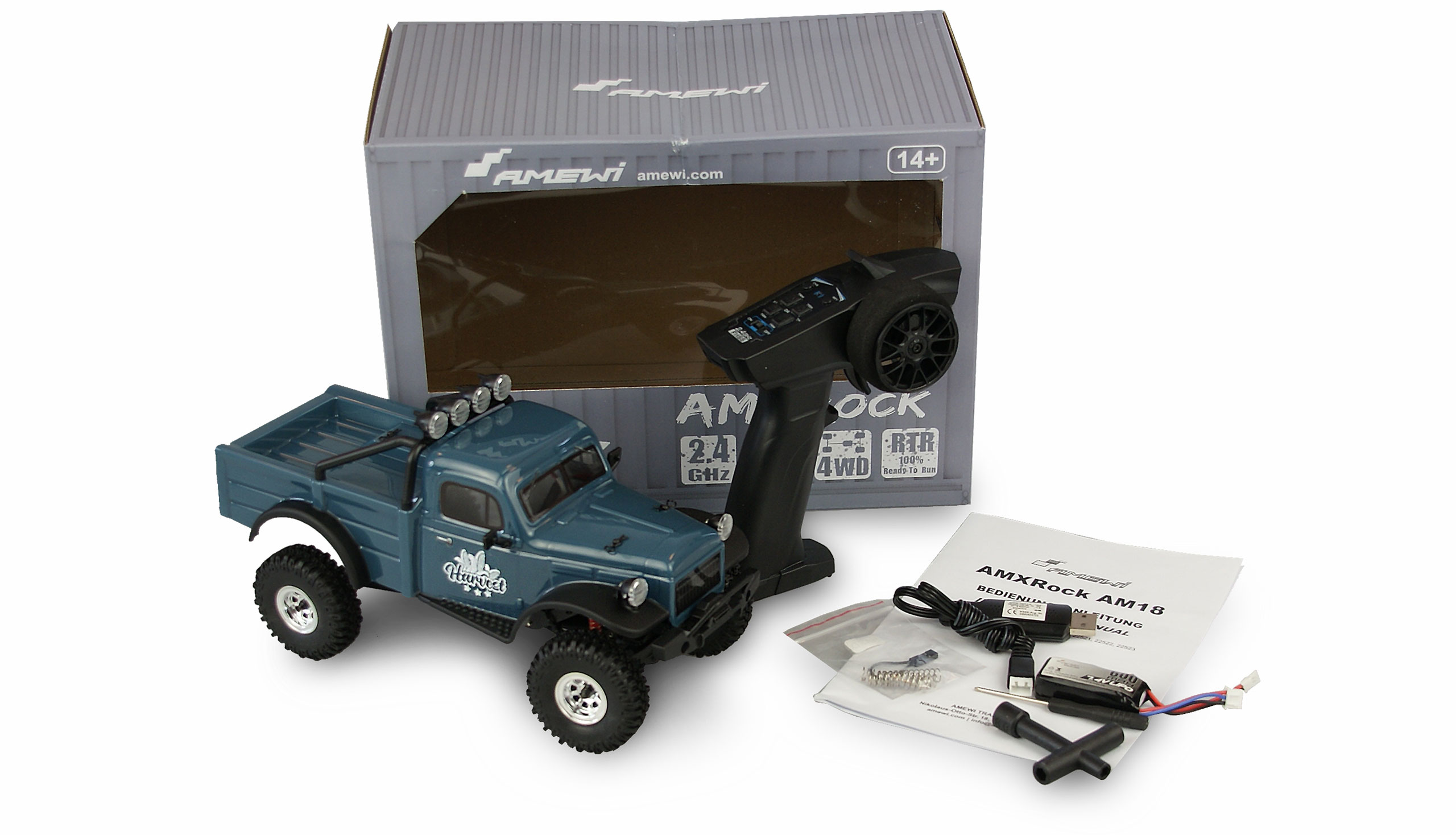 Amewi RC AM18 Harvest Scale Crawler 1:18 RTR, blau