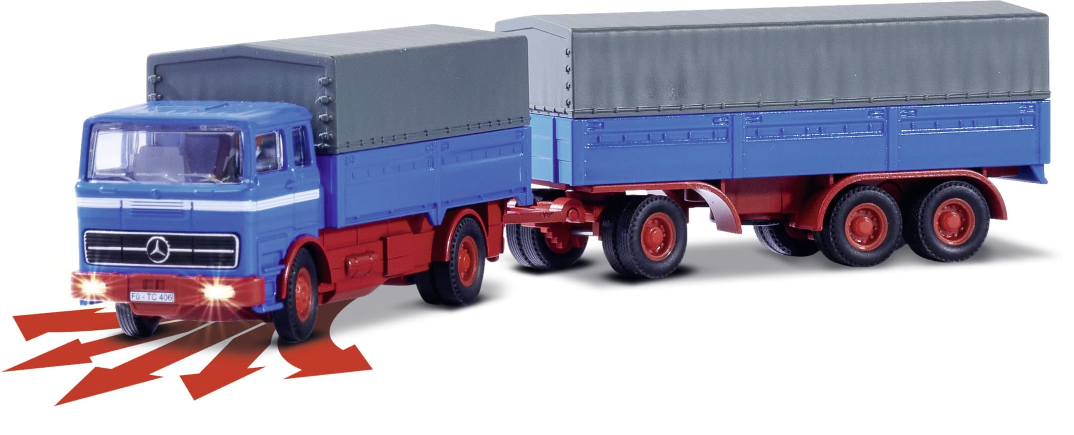 Carson MB 1620 Plane mit Anhaenger 1_87 RTR blau fuer H0-Eisenbahnanlagen