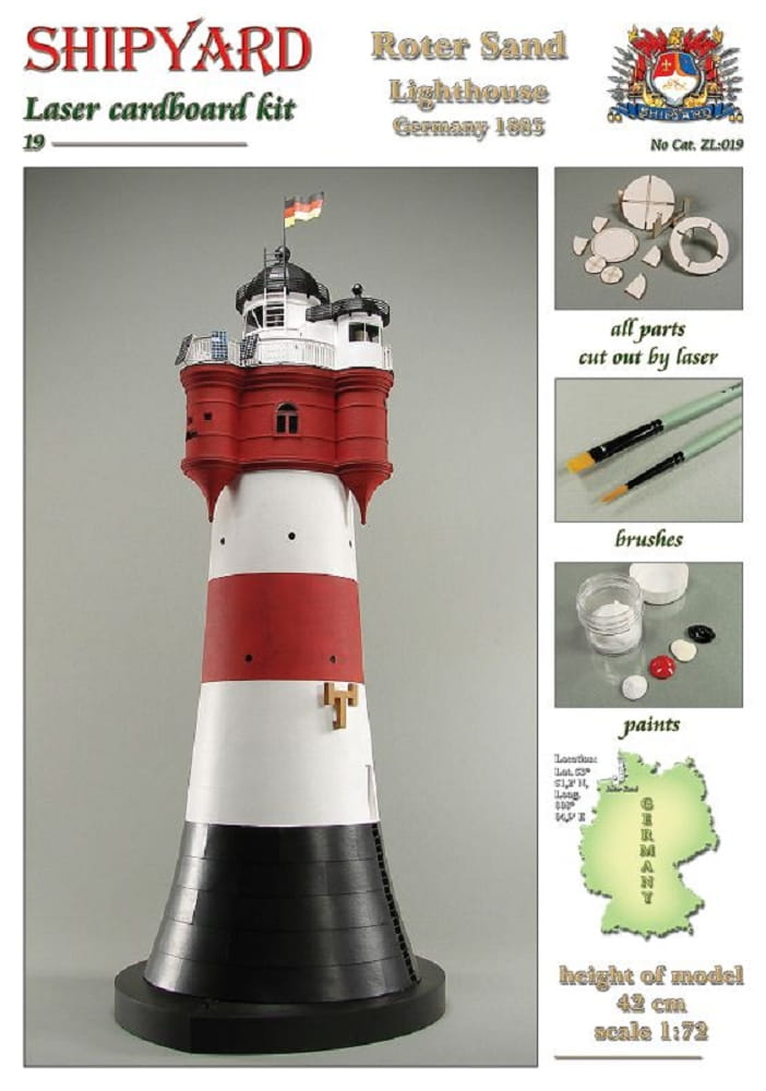 Shipyard Leuchtturm Roter Sand Lighthouse Germany 1885 1:72 Laser Kartonbausatz