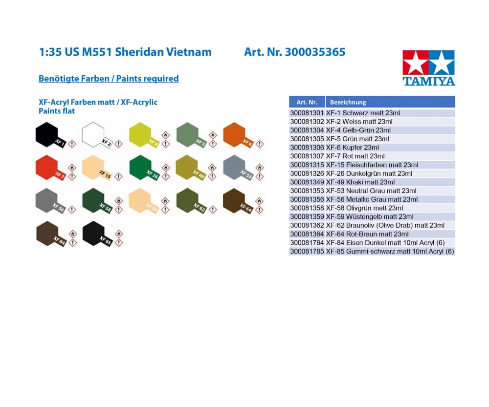 Tamiya US Panzer M551 Sheridan Vietnam 1:35 Plastik Modellbau Militär Bausatz