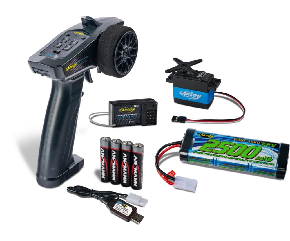 Carson RC Elektro Starter Set für RC Modelle Fernsteuerung, servo, Lader, Batterien