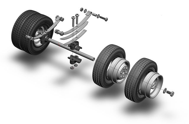 Wedico Hinterachse fuer Standard-Fahrgestelle zwillingsbereift - RC-Zubehoer