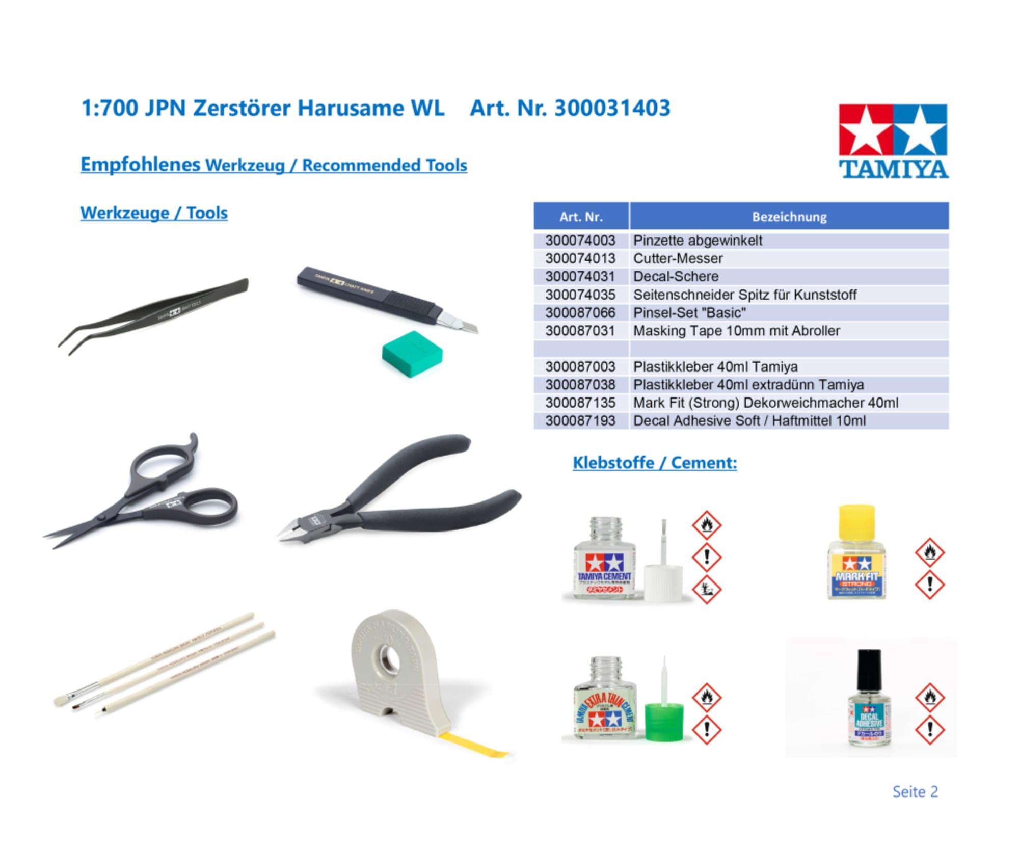 Tamiya Plastikmodellbausatz - 1_700 JPN Zerstoerer Harusame WL