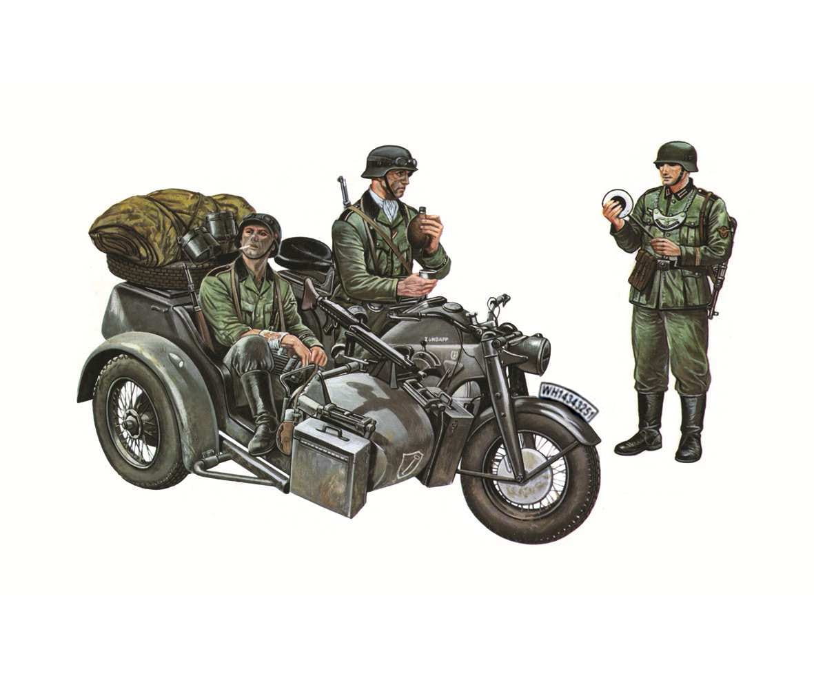 Italeri 1_35 Motorrad-Gespann Zuendapp KS750 Modellbausatz mit 3 Figuren