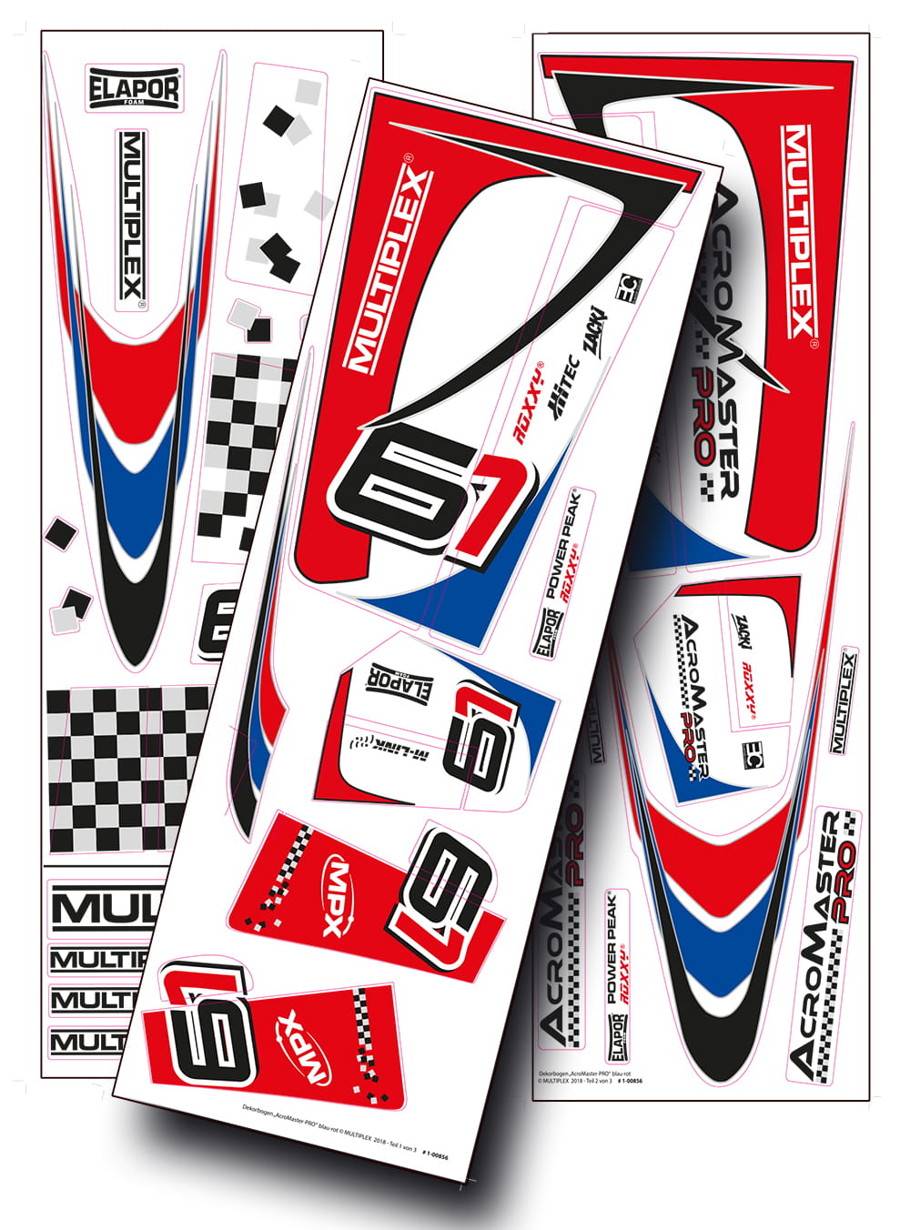 Multiplex Dekorbogen Acromaster Pro, blau-rot Multiplex Dekorbogen Acromaster Pro_ blau-rot - RC-Zubehoer