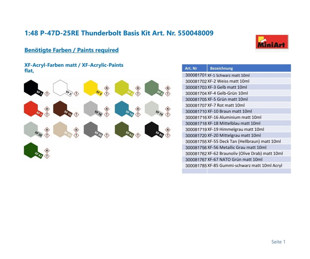 Plastikmodellbau von Miniart 1-48 p 47d 25re thunderbolt basis ki