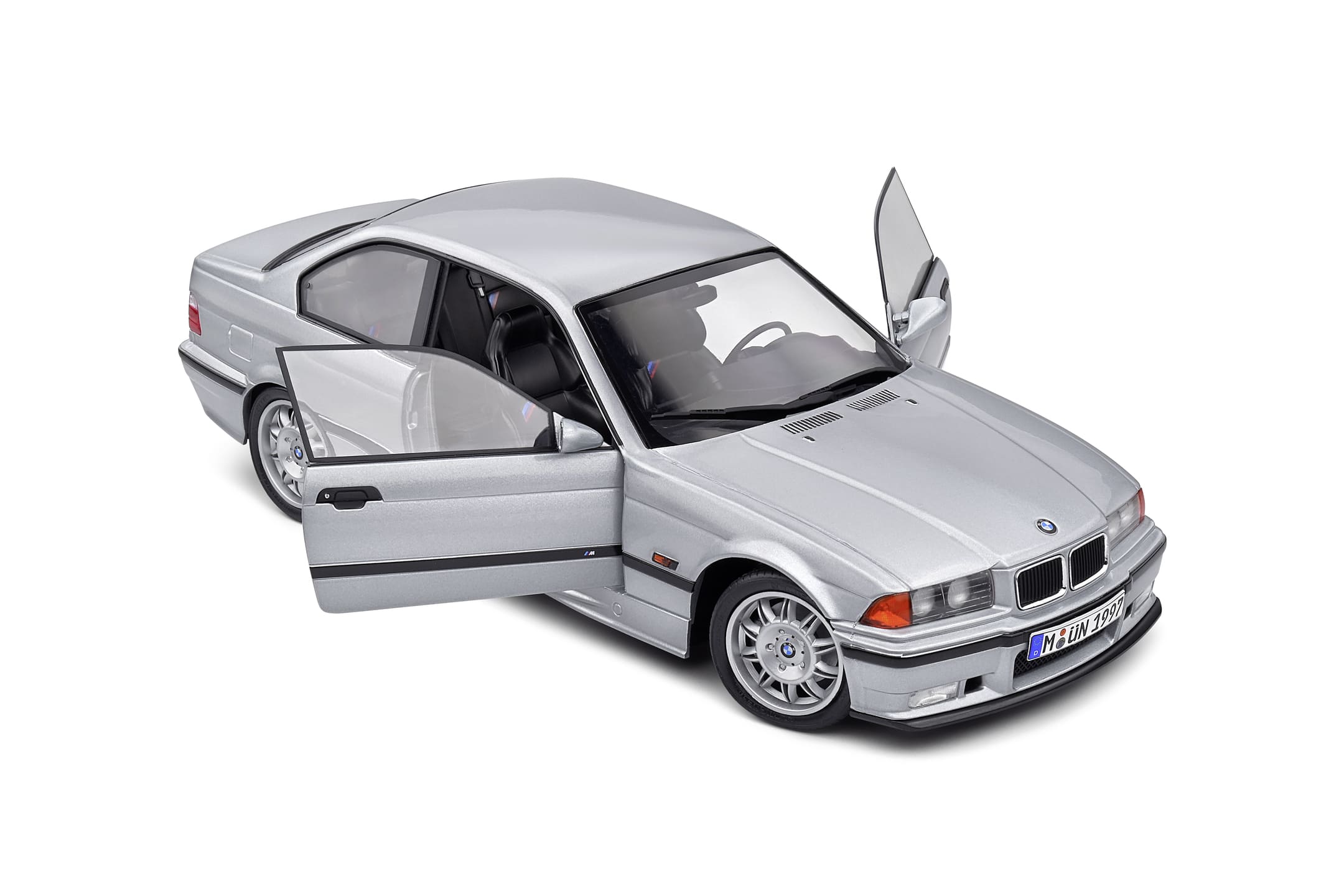Solido Modellauto 1_18 BMW E36 M3 Coupe Artic Silver 1990 - Detailgetreues Sammlermodell