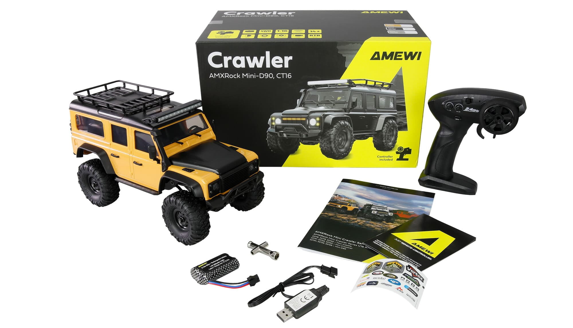 Amewi AMXRock Mini-D90 Crawler 1_16 RTR 4WD gelb mit LED