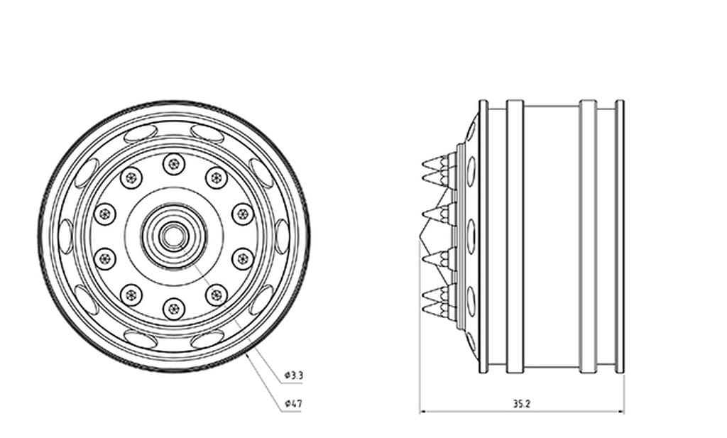Lesu 1_14 Alufelgen US vorne breit fuer Vorderachse mit Kugellager - RC-Zubehoer