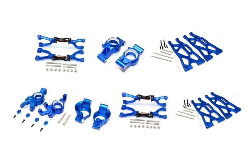 GPM Alu Aufhaengungs-Set komplett v_h blau fuer Traxxas X-MAXX - RC-Zubehoer