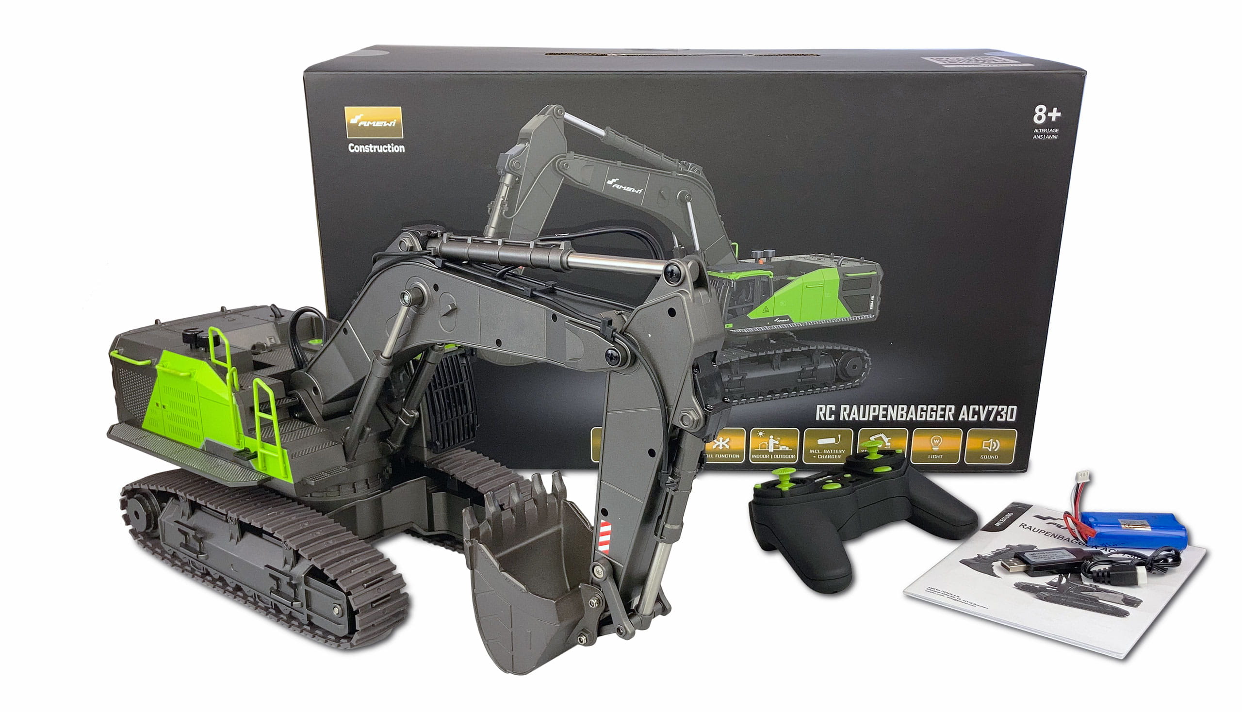 Amewi RC Raupenbagger ACV730 V3 1:14 RTR grau-grün Amewi RC Raupenbagger ACV730 V3 1:14 RTR grau-grün