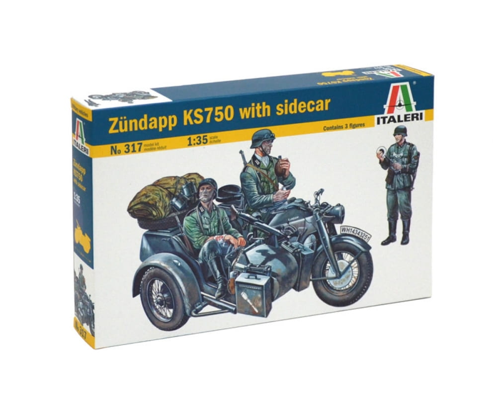 Italeri 1_35 Motorrad-Gespann Zuendapp KS750 Modellbausatz mit 3 Figuren