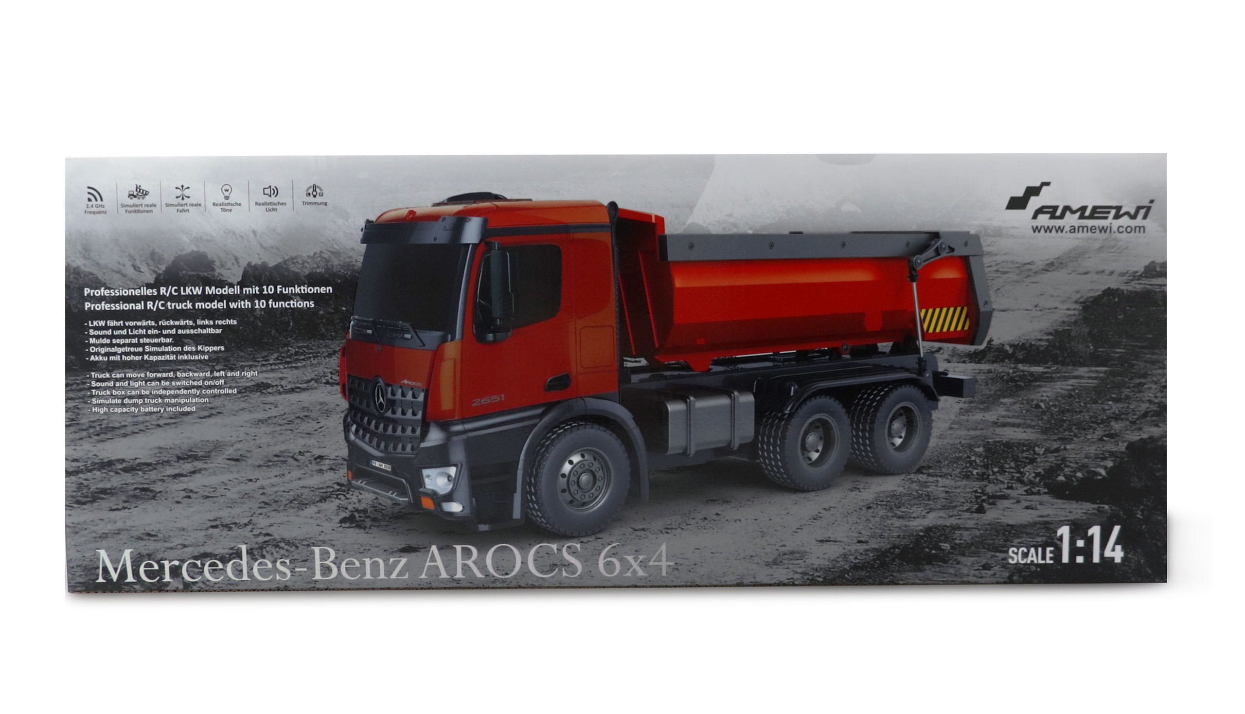 Amewi Mercedes-Benz Arocs LKW Kipper 2,4GHz RTR 1:18 rot