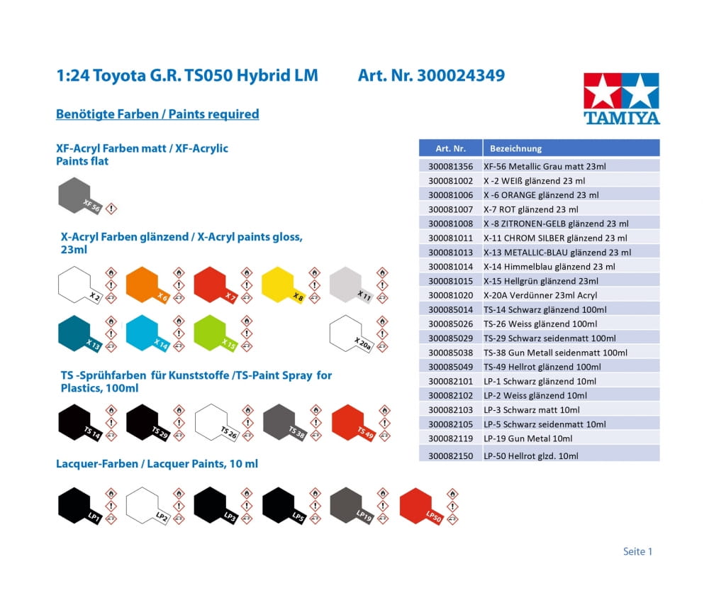 Tamiya Toyota G.R. TS050 Hybrid LM 1:24 Platik Modellbau Auto Bausatz