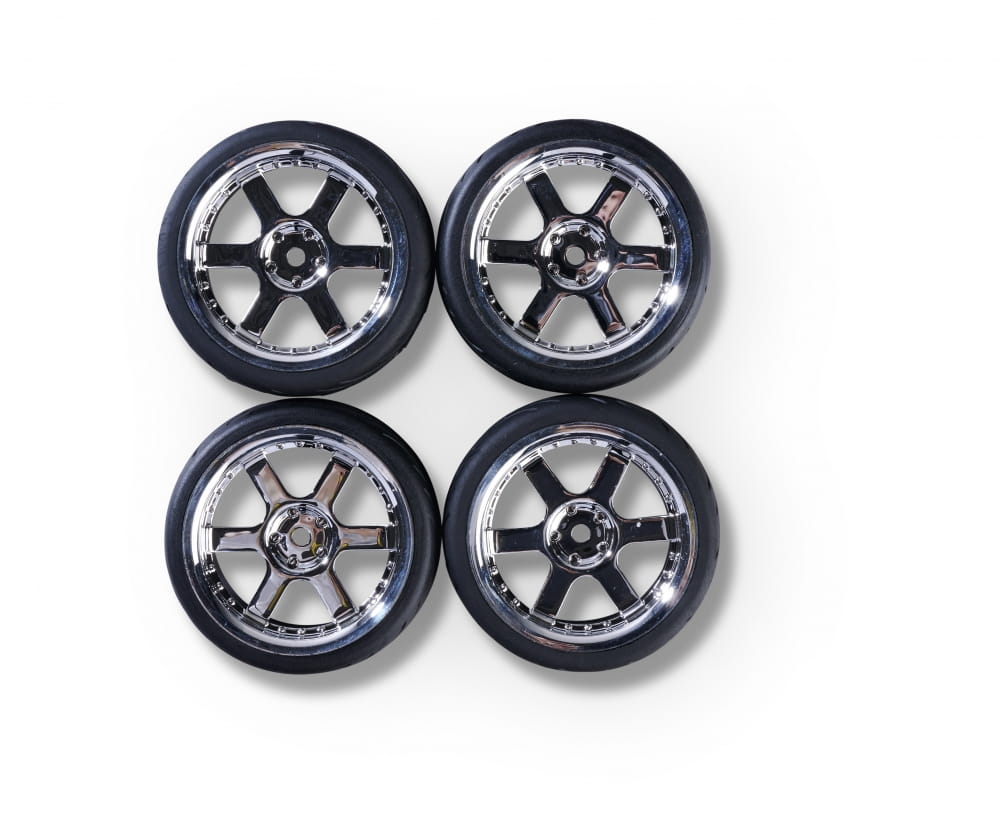 Carson Reifen mit Felgen 1_10 Raederset 5 Speichen -Design _4_ chrom_schwarz - RC-Zubehoer