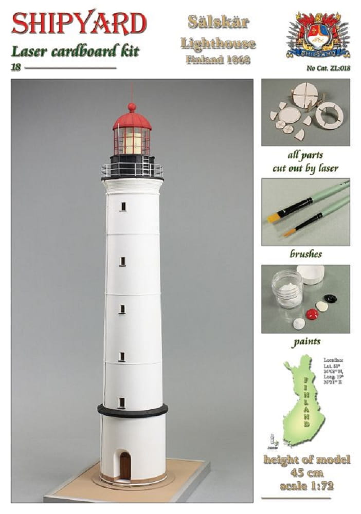 Shipyard Leuchtturm Sälskär Lighthouse Finnland 1868 1:72 Laser Kartonbausatz