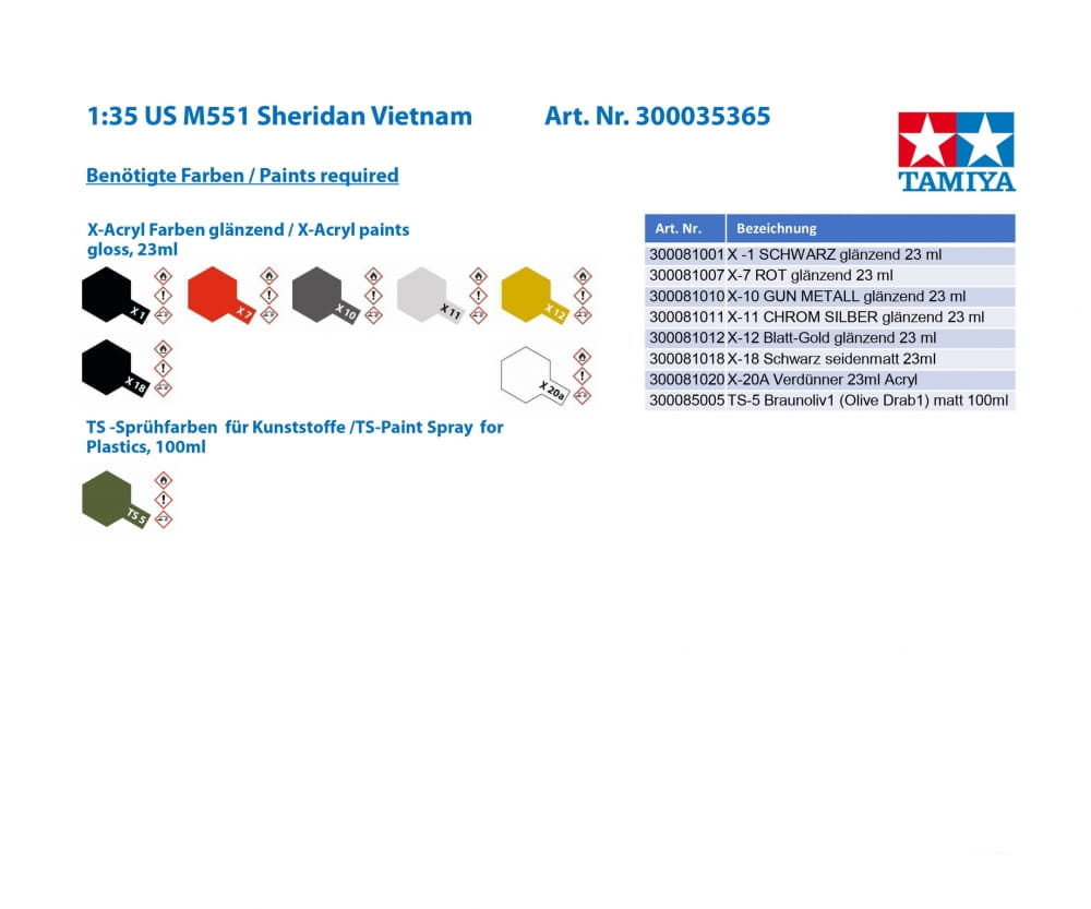 Tamiya US Panzer M551 Sheridan Vietnam 1:35 Plastik Modellbau Militär Bausatz