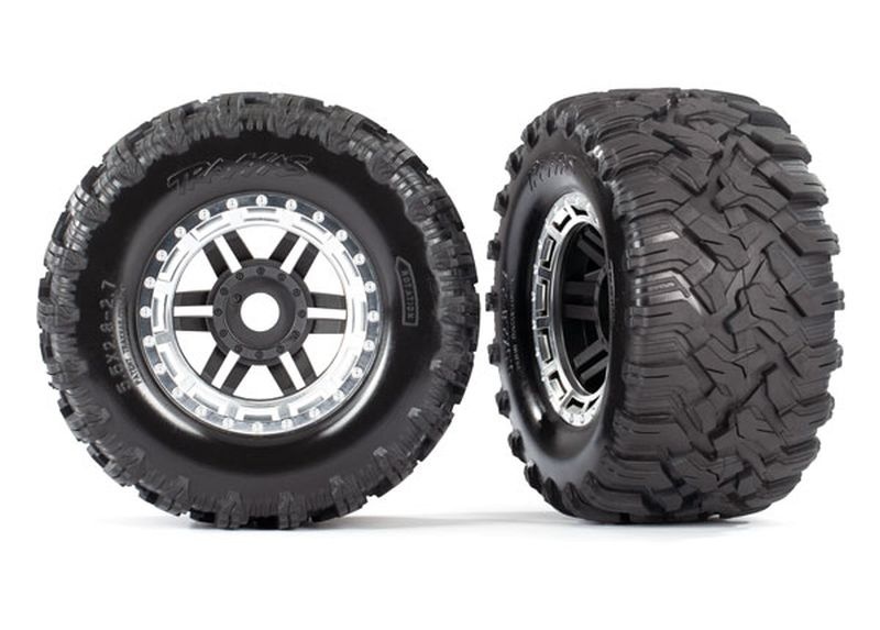 Traxxas Maxx Reifen mit Felge Chrom Schwarz Satin