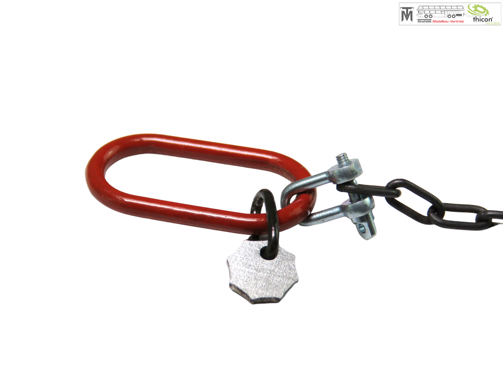 Thicon 1_14 Anschlagkette 10cm mit 2x Haken rot und Plakette - RC-Zubehoer