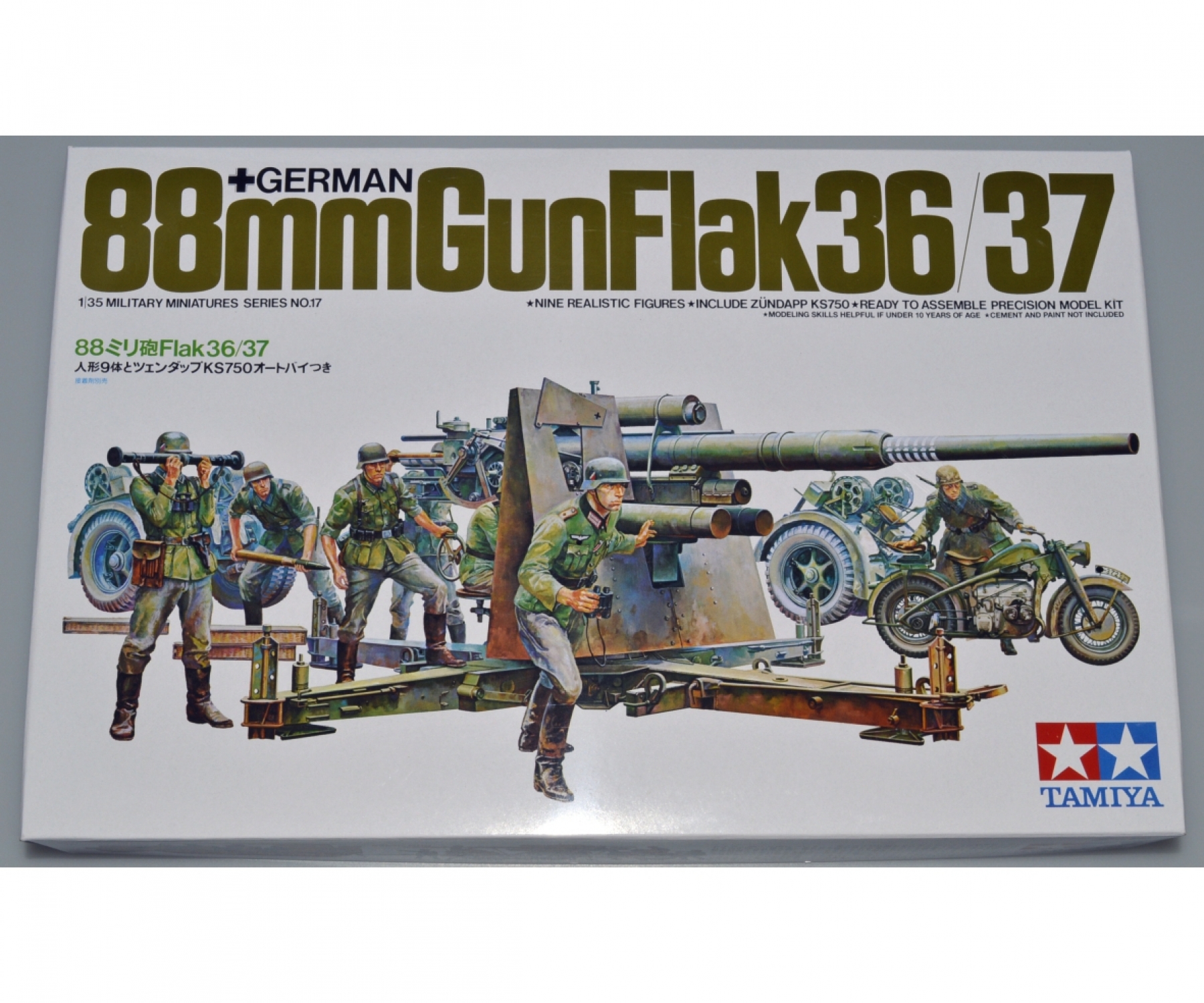Tamiya WWII Deutsches Flak 8_8 m. Motorrad 1_35 Plastik Modellbau Militaer Bausatz - RC-Zubehoer