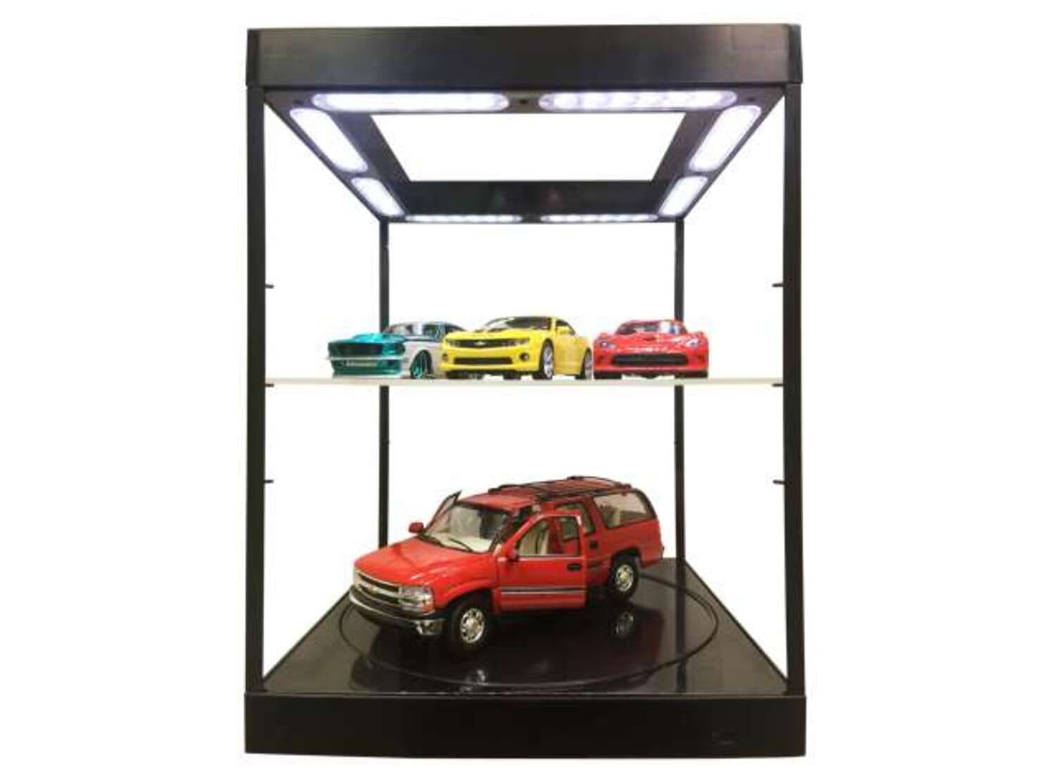 Triple9 LED-Vitrine 1_18 Silber mit Spiegelrueckwand und Drehteller_