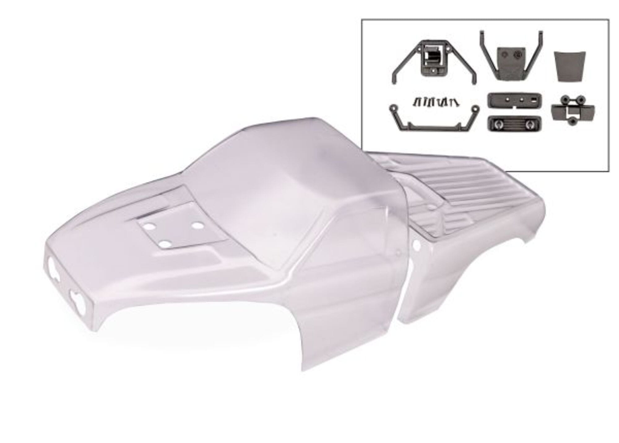 Traxxas TXC-4M Truck-Karosserie klar aus Polycarbonat 1_18 mit Kuehlergrill_ Heckkaefig und Clipless-H