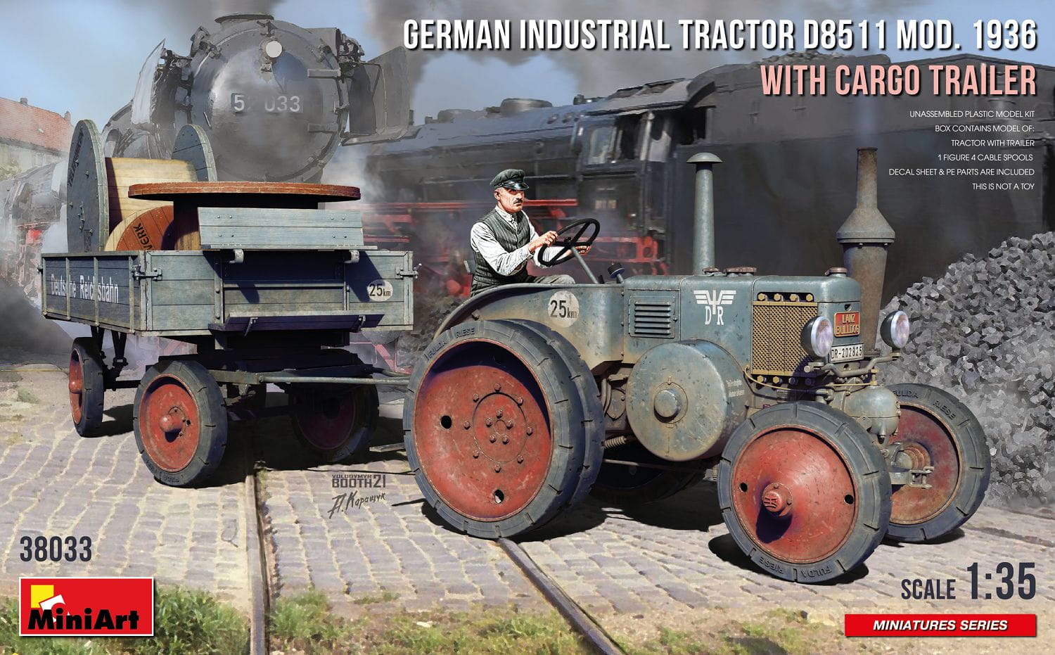 MiniArt 1:35 Dt. In. Traktor D8511 m. Anhän. (1) Plastik Modellbau