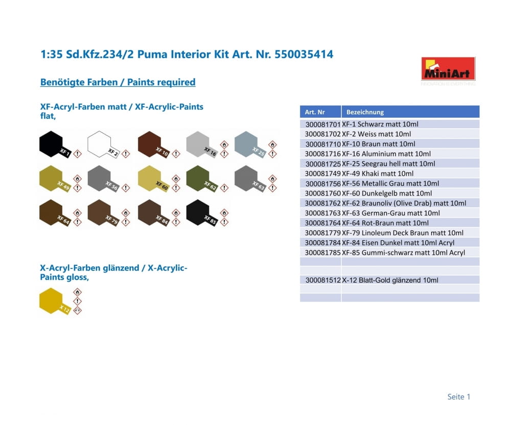 MiniArt 1_35 Sd_Kfz.234_2 Puma Interior Kit Plastik Modellbausatz - RC-Zubehoer