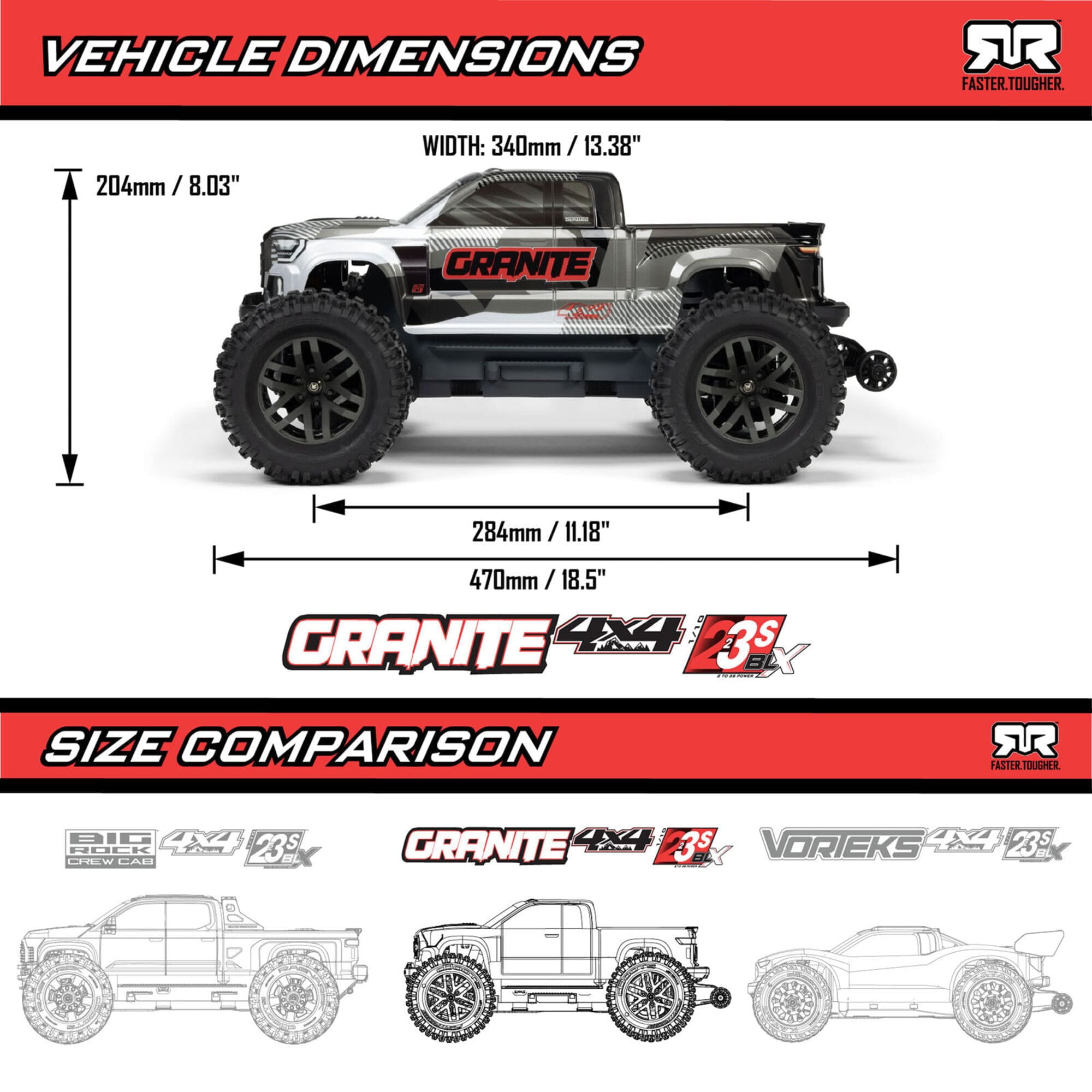 Arrma 1_10 GRANITE 223S DSC 4X4 RTR Brushless Monster Truck Rot Ersatzteil