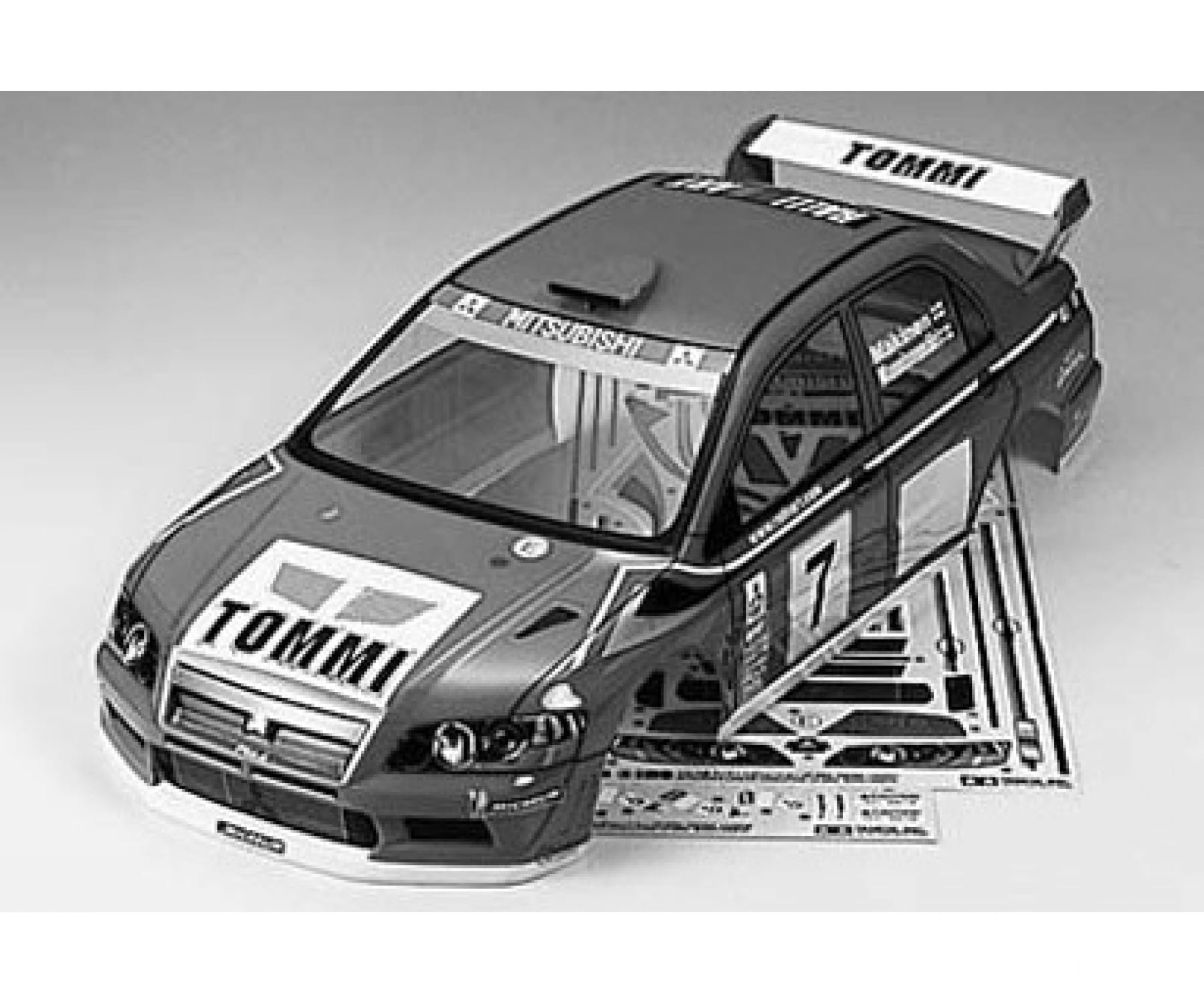 Tamiya Mitsubishi Lancer Evo VII WRC Karosserie-Satz mit Aufkleber Tamiya Mitsubishi Lancer Evo VII WRC Karosserie klar unlackiert 1_10