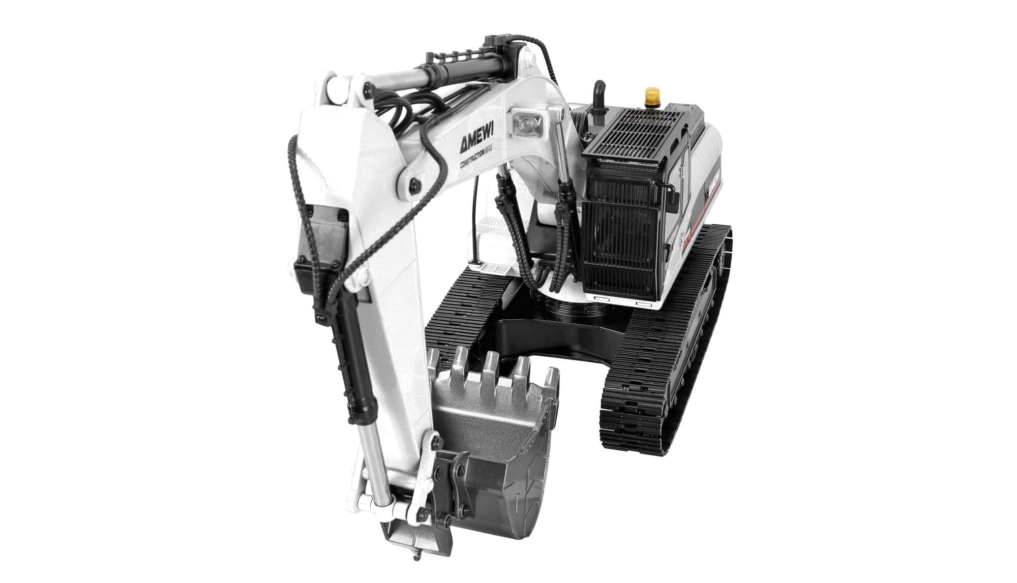 Amewi G705E Metall Bagger 1_14 RTR mit 4 Anbaugeraeten Weiss
