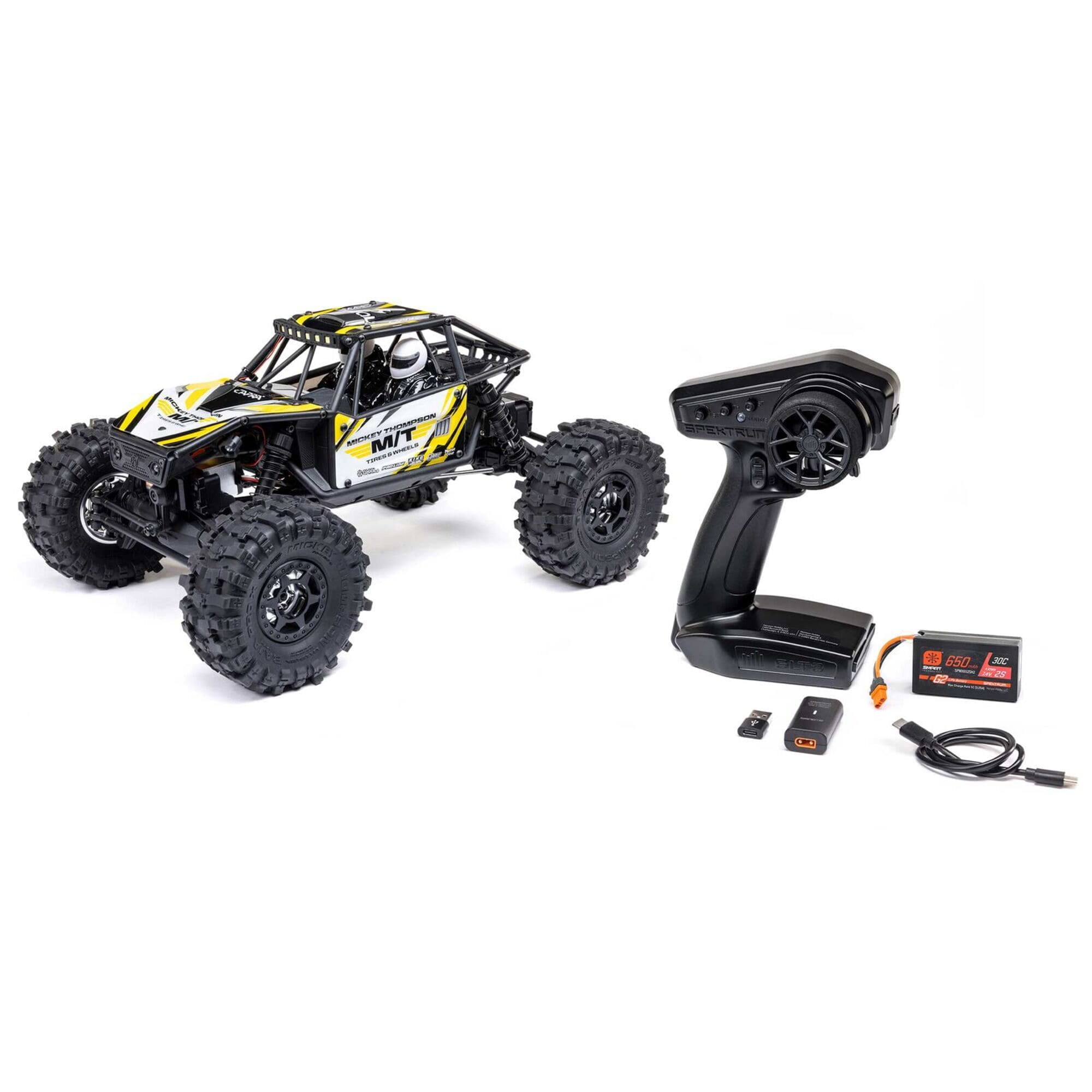 axial 1_18 utb18 capra 4ws 4x4 rtr rock crawler gelb Axial 1_18 UTB18 Capra 4WS 4X4 RTR Rock Crawler in Gelb mit Spektrum Elektronik und LED-Beleuchtung