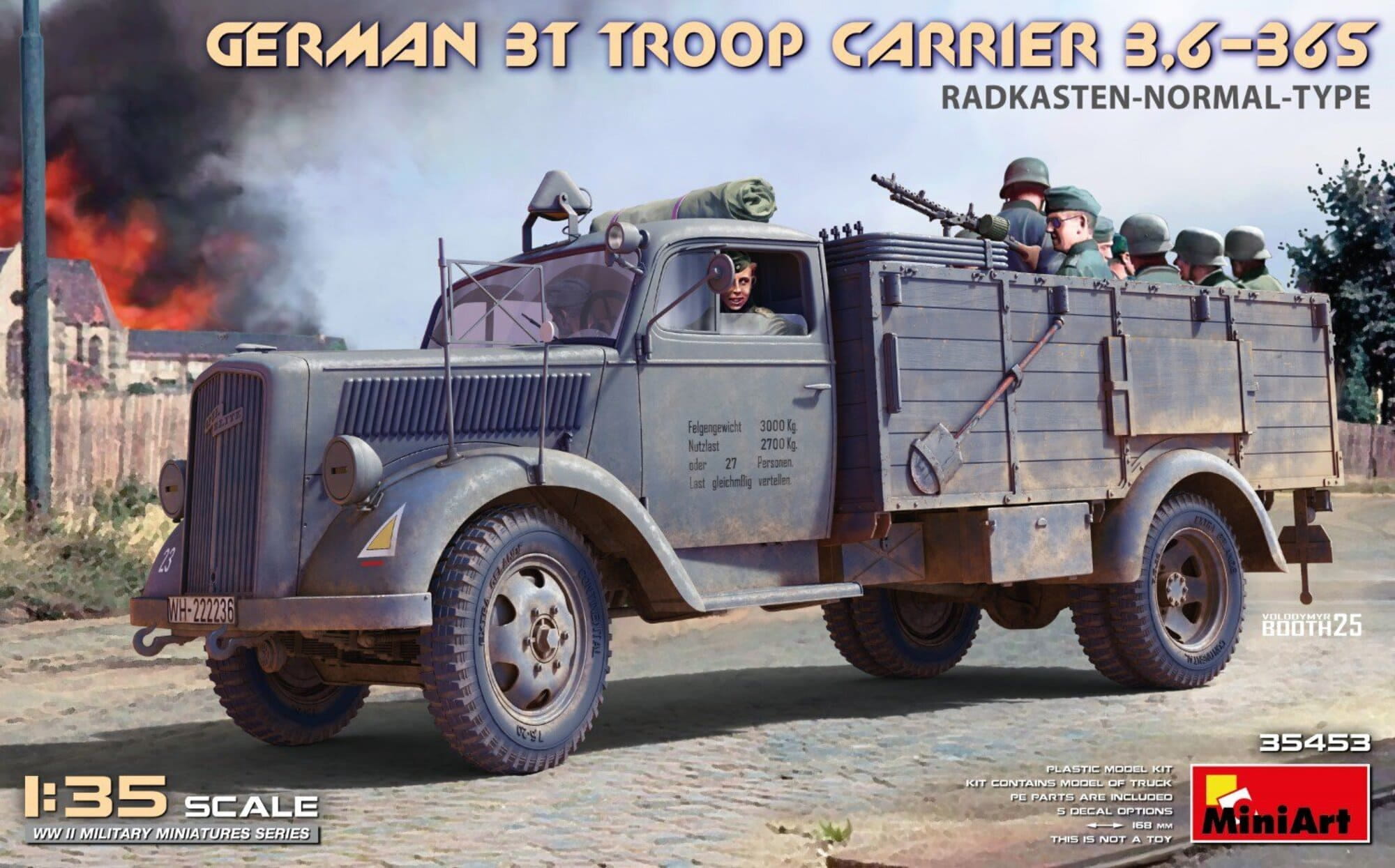 MiniArt 1 35 Deutscher 3t Truppentransporter Modellbausatz mit Decals und Fotoaetzteilen