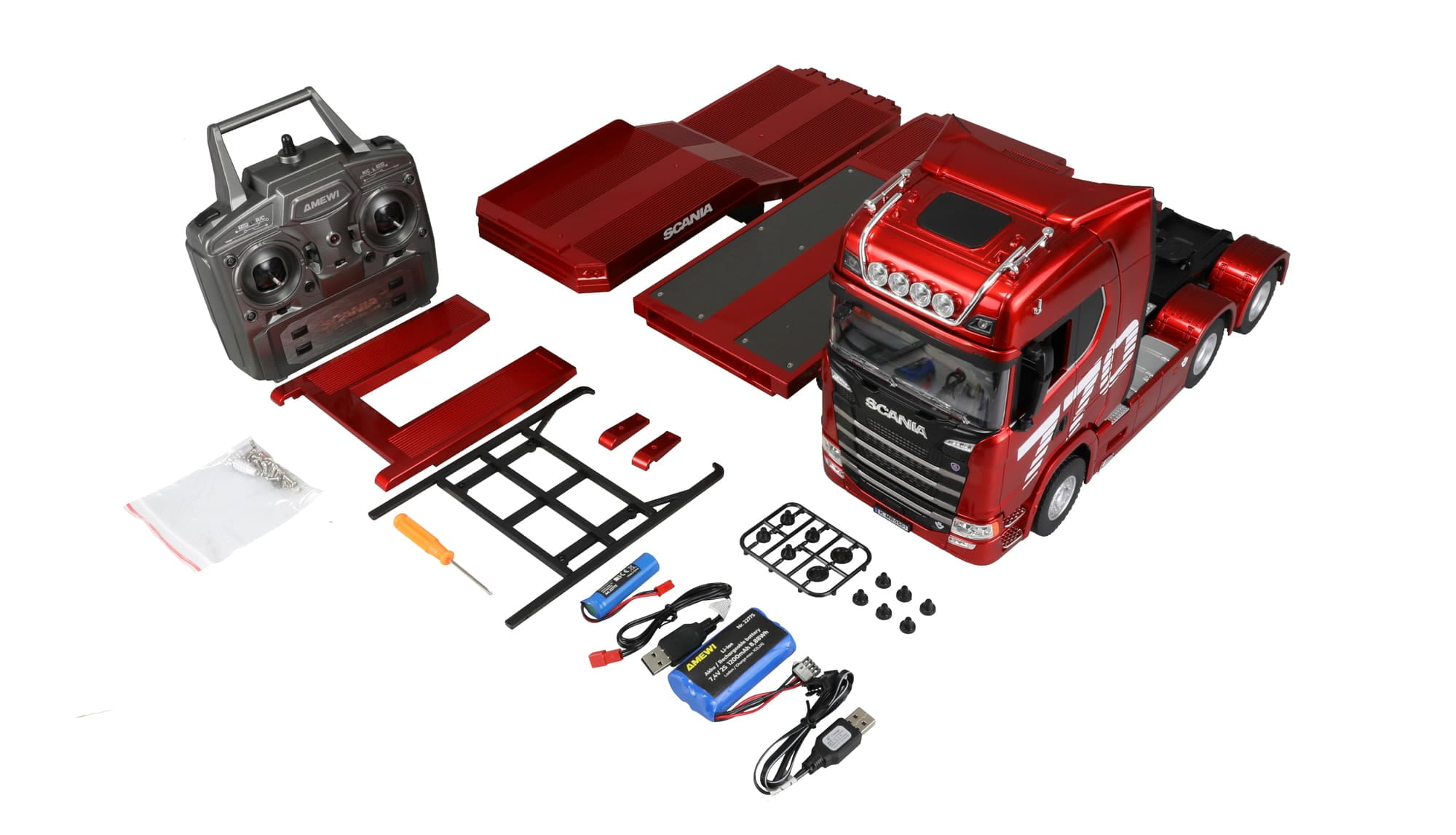 Amewi Scania 770 S RC LKW 1_18 mit Tieflader Rot