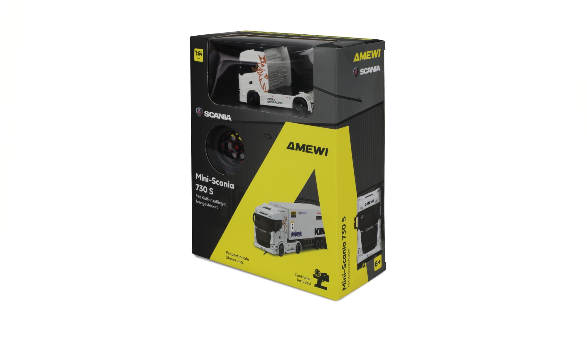 Amewi Mini Scania 730 S 1_64 RC LKW mit Kofferauflieger Weiss