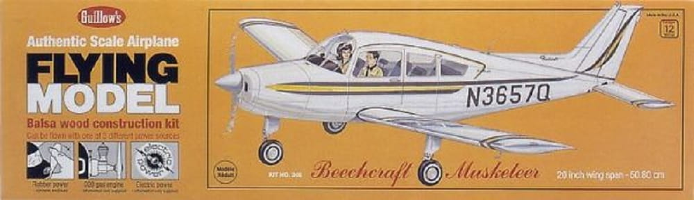 Guillow's Freiflugmodell Beechcraft Musketeer Wurfgleiter 1:20 Balsabausatz