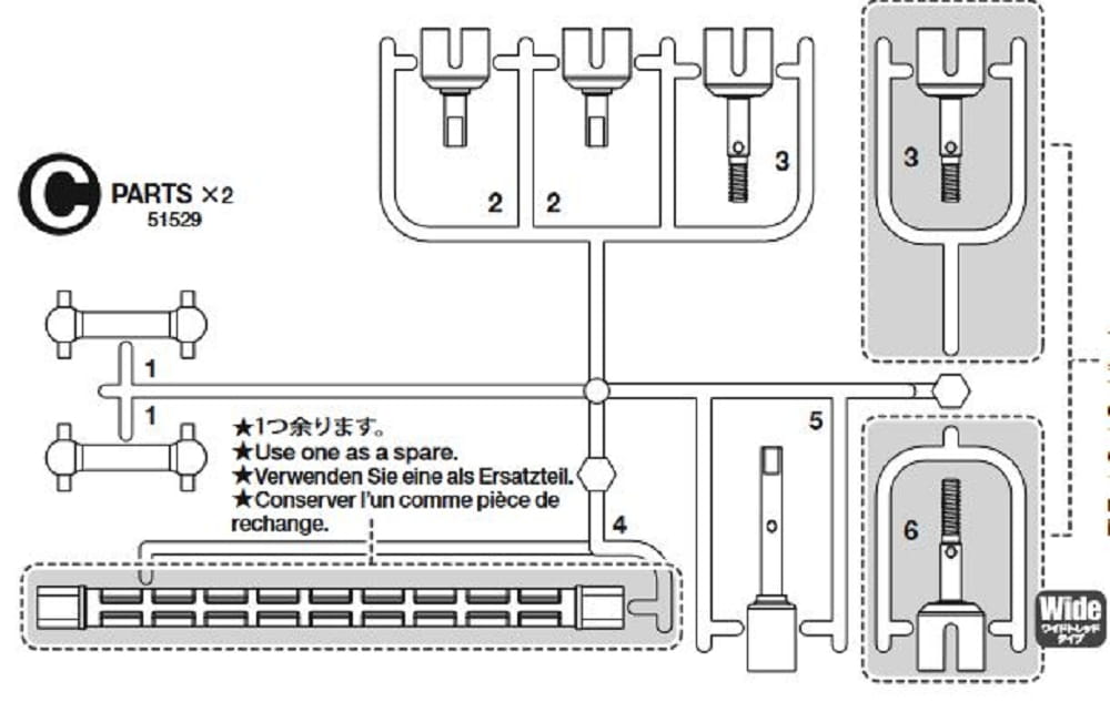 Tamiya TT-02 C-Teile Antriebswellen, Mitnehmer, Radachsen Tamiya TT-02 C-Teile Antriebswellen_ Mitnehmer_ Radachsen - RC-Zubehoer