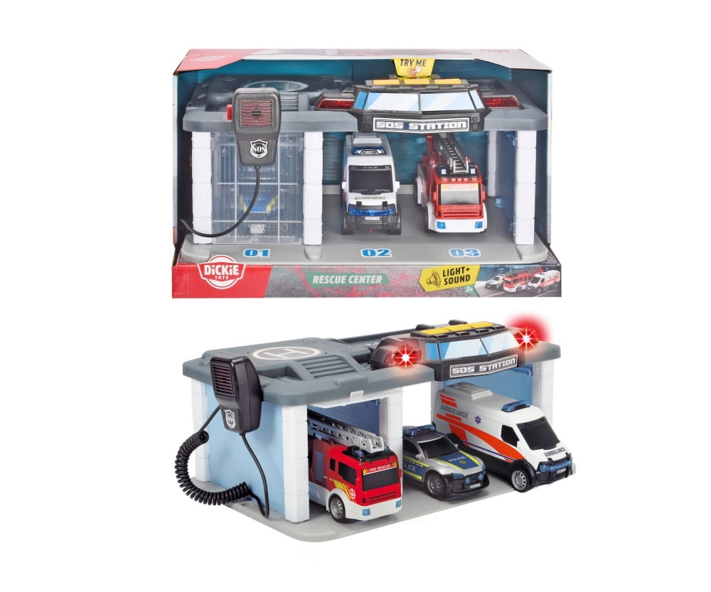 Dickie Toys Rescue Center Rettungsstation mit Polizei Feuerwehr und Krankenwagen