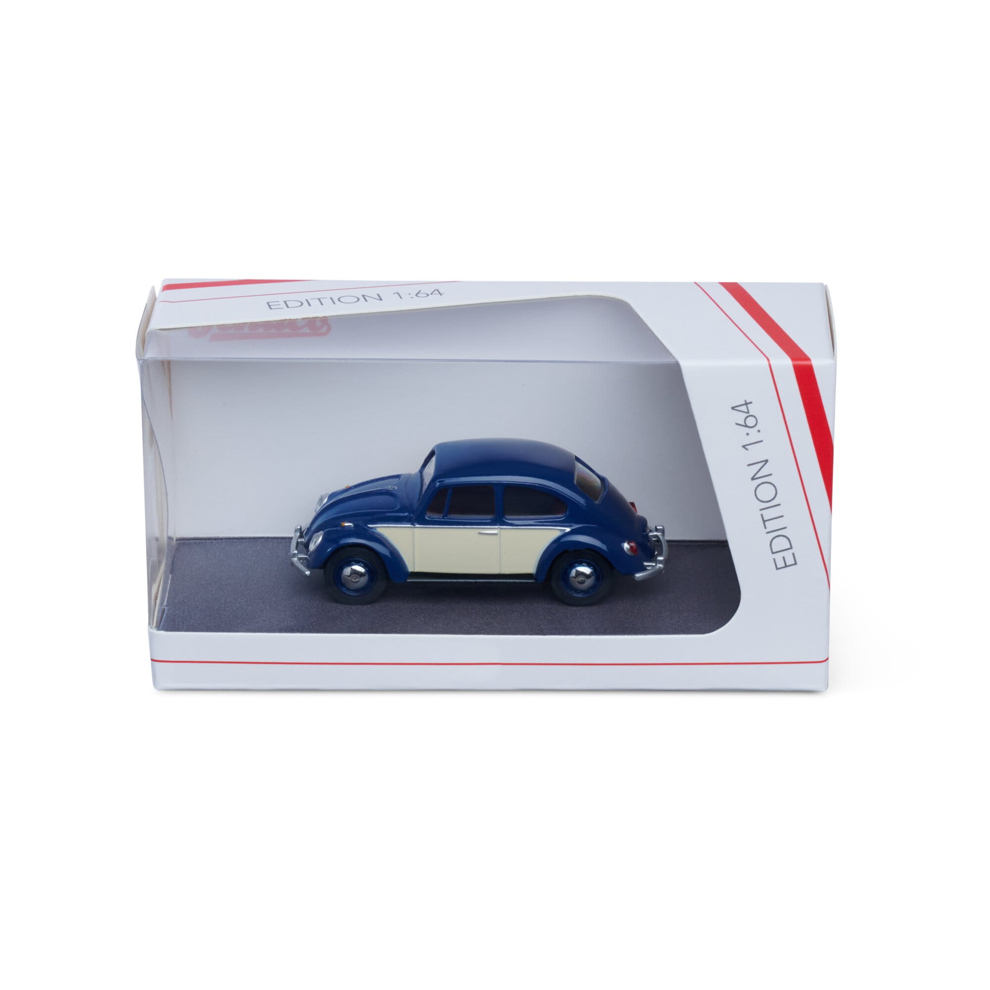Schuco 1_64 VW Kaefer 2-far_ Dkl.Blau_Elfenbein Standmodell
