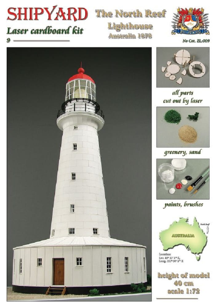 Shipyard Leuchtturm North Reef Lighthouse 1876 1:72 Laser Kartonbausatz